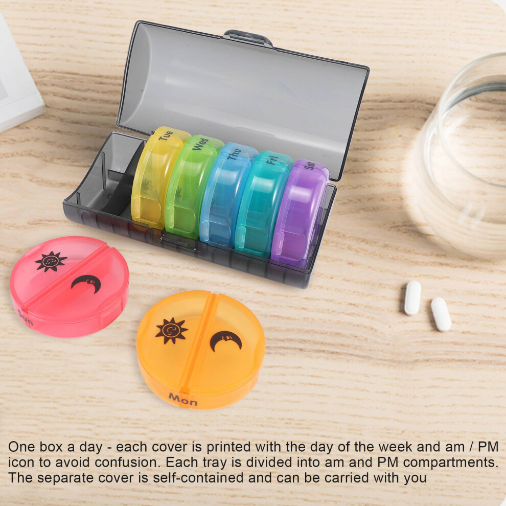 Gray Daily Pill Organizer (Twice-A-Day) - Weekly Am/Pm Pill Box, Round Medicine Organizer, 7 Day Pill Container ( Box)