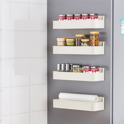 Magnetic Kitchen Shelves for Refrigerator Side - White Plastic Spice Seasoning Rack, Multi-Function Household Organizer 2