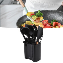 13-tlg. Camping-Kochgeschirr-Set, hitzebeständige Holgriffe, geruchloses schwarzes Set