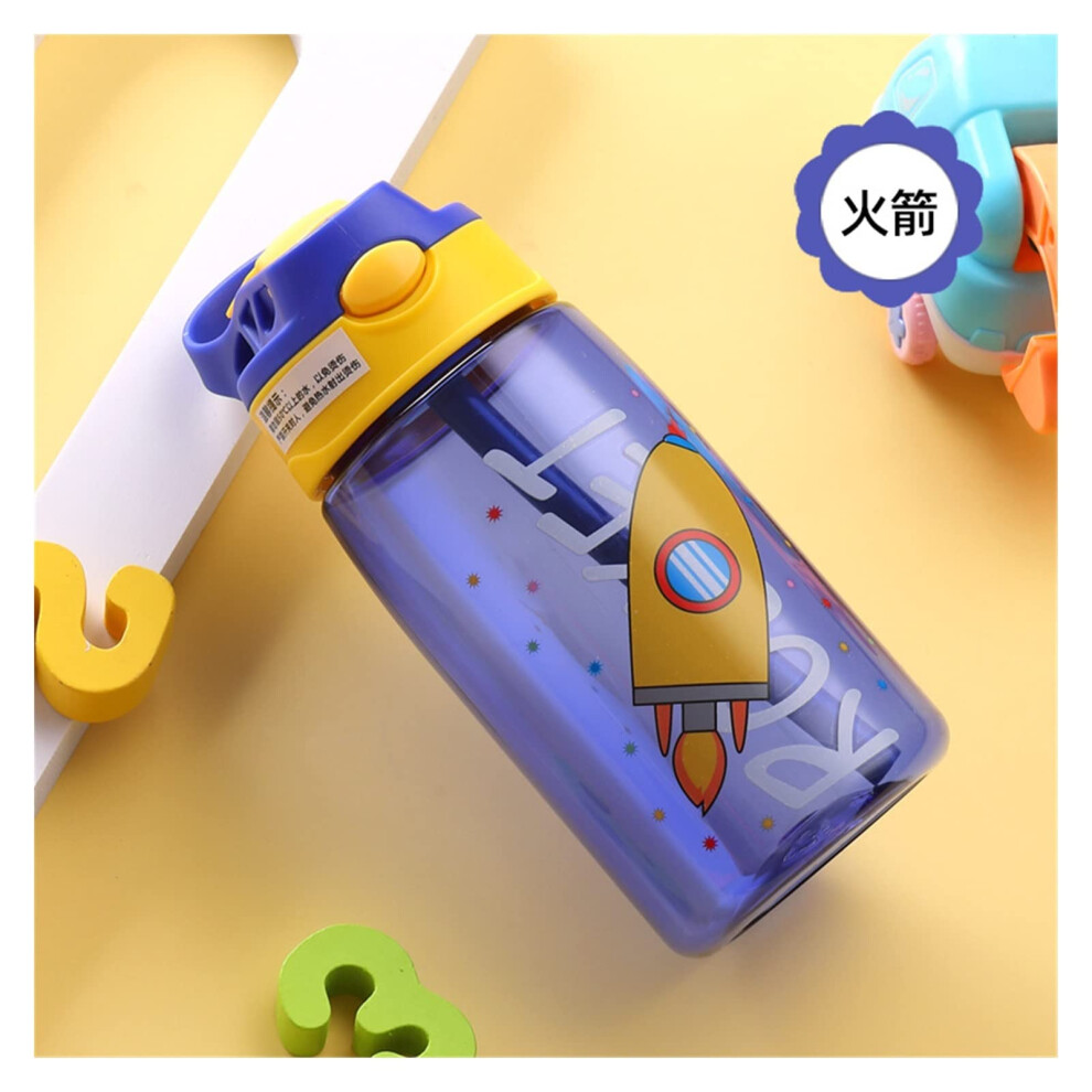 Kids Sippy Cup With Straw Leakproof Lid Toddler Water Bottle Rocket Design For Travel Blue