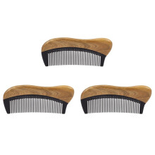 3X Natural Green Sandalwood Hair Comb - No Static Wooden Fine Tooth Black Horn Comb (Green Sandalwood)