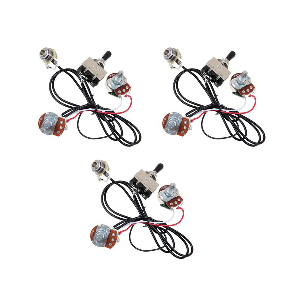 3X Guitar Wiring Harness Prewired Two Pickup 500K Pots 3-Way Toggle Silver 6031540462069