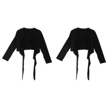 2X Ladies Long Sleeve Tie Crop Shrug Womens Wrap Bolero Cardigan Top - Black