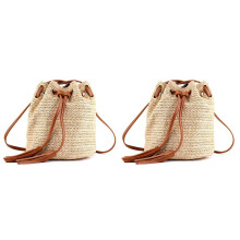 2X Axelväska Damtyg Sommar Strandväskor med Tofsar Vävning Crossbody-Väska Kvinnor Vävning Pengar Bank Stickad Strandväska, Brun