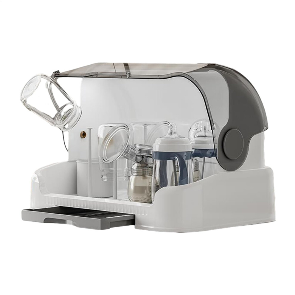 Baby Bottle Storage Box with Dustproof Cover, Foldable Drying Rack and Removable Drain Tray for Travel