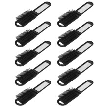 10X Portable Travel Folding Hair Brush with Mirror Compact Pocket Size Comb-Black