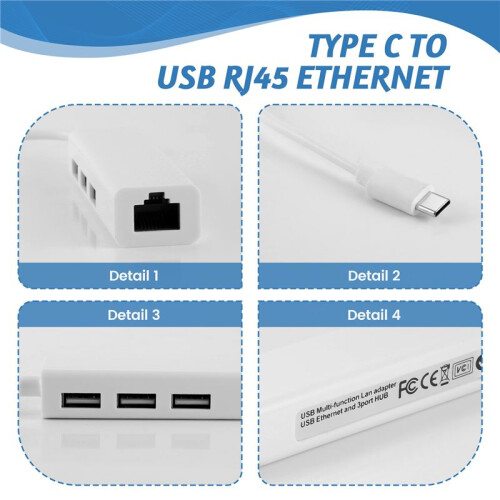 USB-C USB 3.1 Type C To USB RJ45 Ethernet Lan Adapter Hub Cable for  PC 2