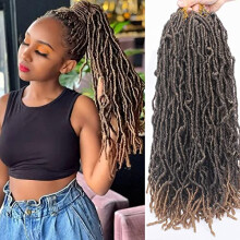 18 Inch Prelooped Faux Locs Crochet Hair Curly Wavy Goddess Locs Extensions Soft Synthetic for Black Women 1B/27#