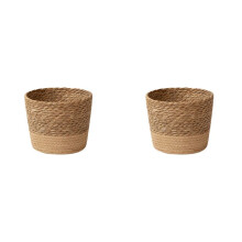 2X Pot de Fleurs Tissé en Paille, Panier en Osier, Panier de Rangement en Rotin, Panier de Jardinière Tissé à la Main S