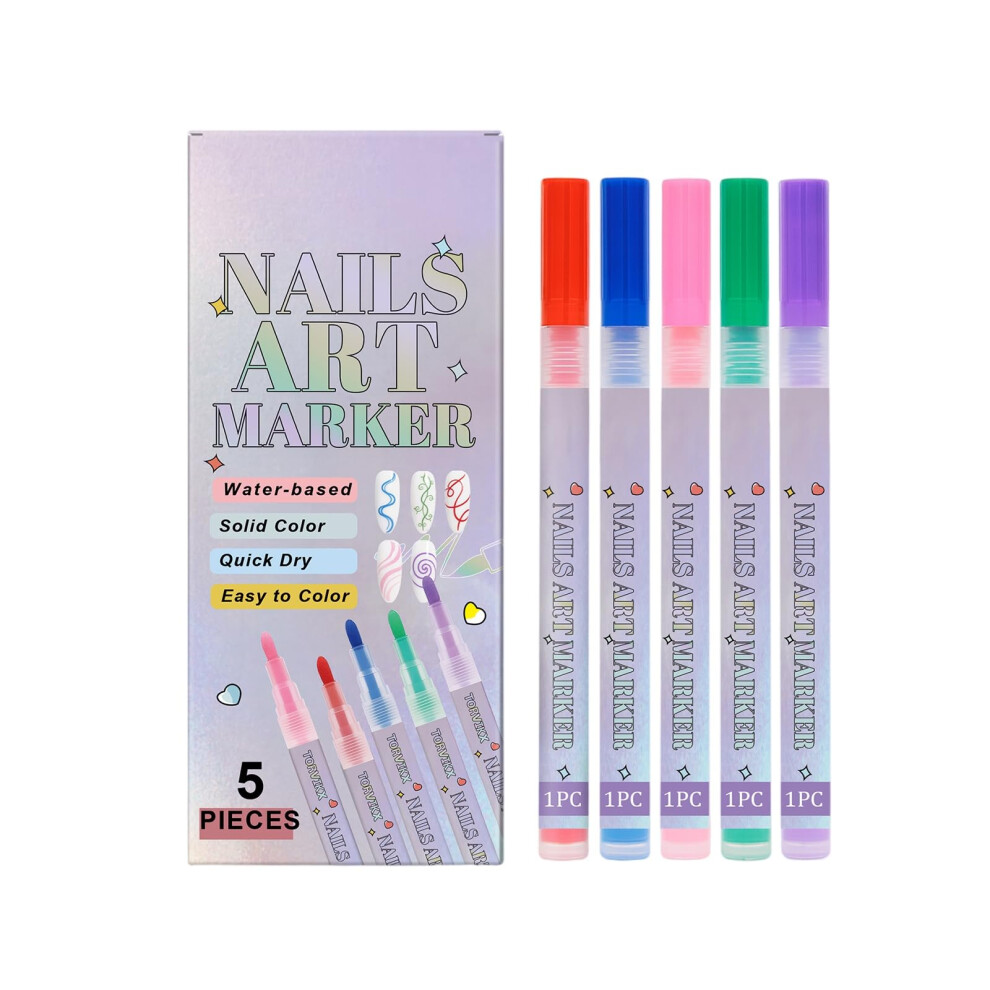 Purple Nail Art Pens Set With Precise Fine Tip, Acrylic Paint Markers For Nails, 5 Colors For Diy Manicure