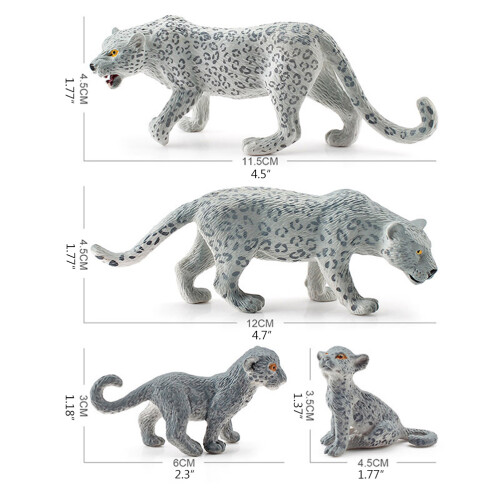 Realistic Snow Leopard Figurines Set – PVC Miniatures, 3 Sizes