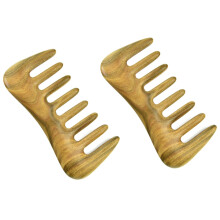 2X Pente de Cabelo de Dentes Largos - Pente de Madeira Natural para Cabelos Cacheados - Sem Estática Sândalo Pente de Madeira para DesembaraçAr