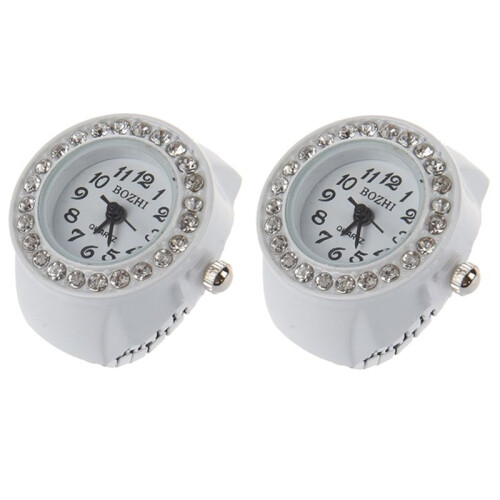 2X Finger Ring Watch Chic White Rhinestone for Ladies