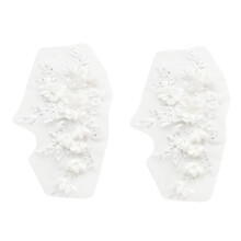 2X Beaded Hot Drilling Lace Bridal Beaded Flowers Embroidery Patches White