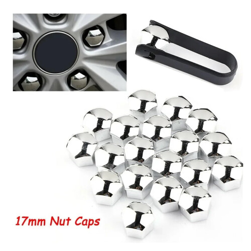 20Pcs 17mm Wheel Nut Covers Silver Alloy Lug Nut Caps AntiRust Full Coverage with Removal Tool 1