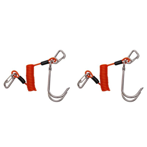 2X Double  Dive  Rafting Hook Stainless Steel  Hook Spiral Coil Spring Cord Dive Safety Accessory - Orange