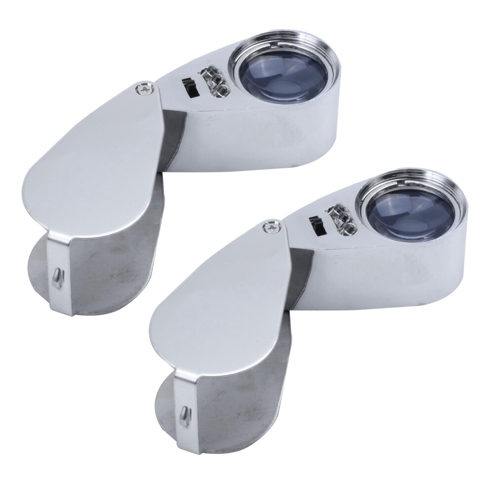 Semoic 2Pcs 40X Led Pocket Magnifier Jeweller Eye Glass Loop Lens Magnifying Loupe Uv Light
