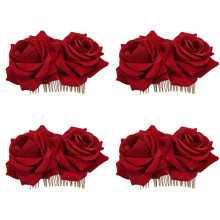 4X Rose Flower Hair Clip Slide Flamenco Dancer Pin Flower Brooch Lady Hair Styling Clip Hair Accessories