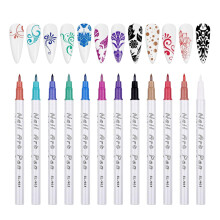 12 Colors Nail Art Pens Set with 0.5mm Precision Tip, QuickDry DIY Nail Painting Brush Pens