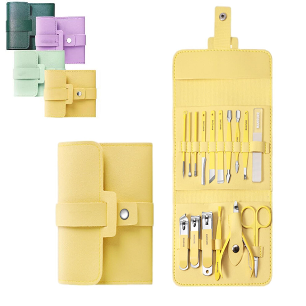 Nail Clipper Set 16pcs Manicure Pedicure Kit with Precision Blades in Foldable Leather Case for Travel