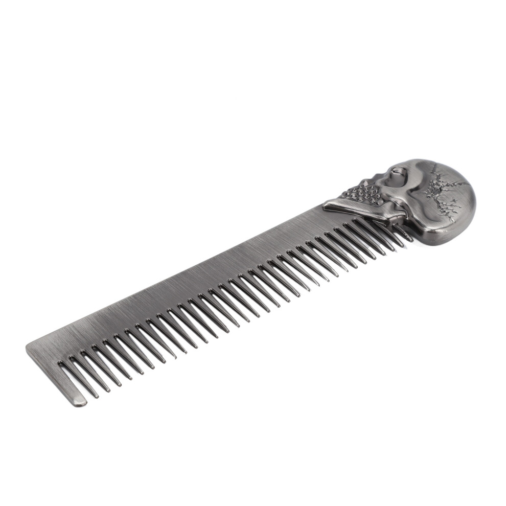 Unisex Silver Mustache & Beard Comb Zinc Alloy Skull Pattern Hair Style Oil 15Cm