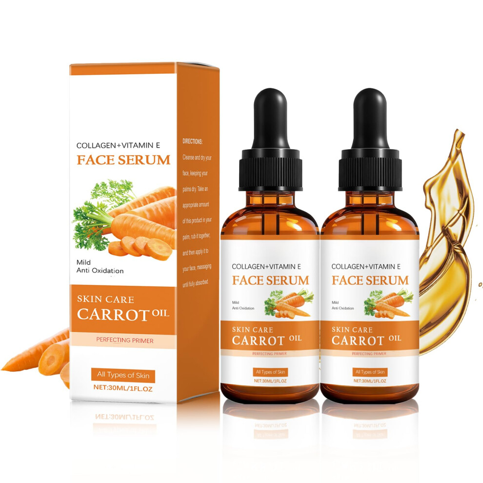 Carrot Seed Facial Serum with Collagen and Vitamin E, AntiWrinkle Hydrating Face and Hair Oil, 30ml 2Pack