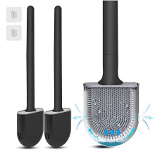 Premium Toiletten BüRsten & Halter, 2 StüCke, Wand Montage (Ohne BohrlöCher), Tiefen Reiniger Silikon Toiletten BüRste Schwarz