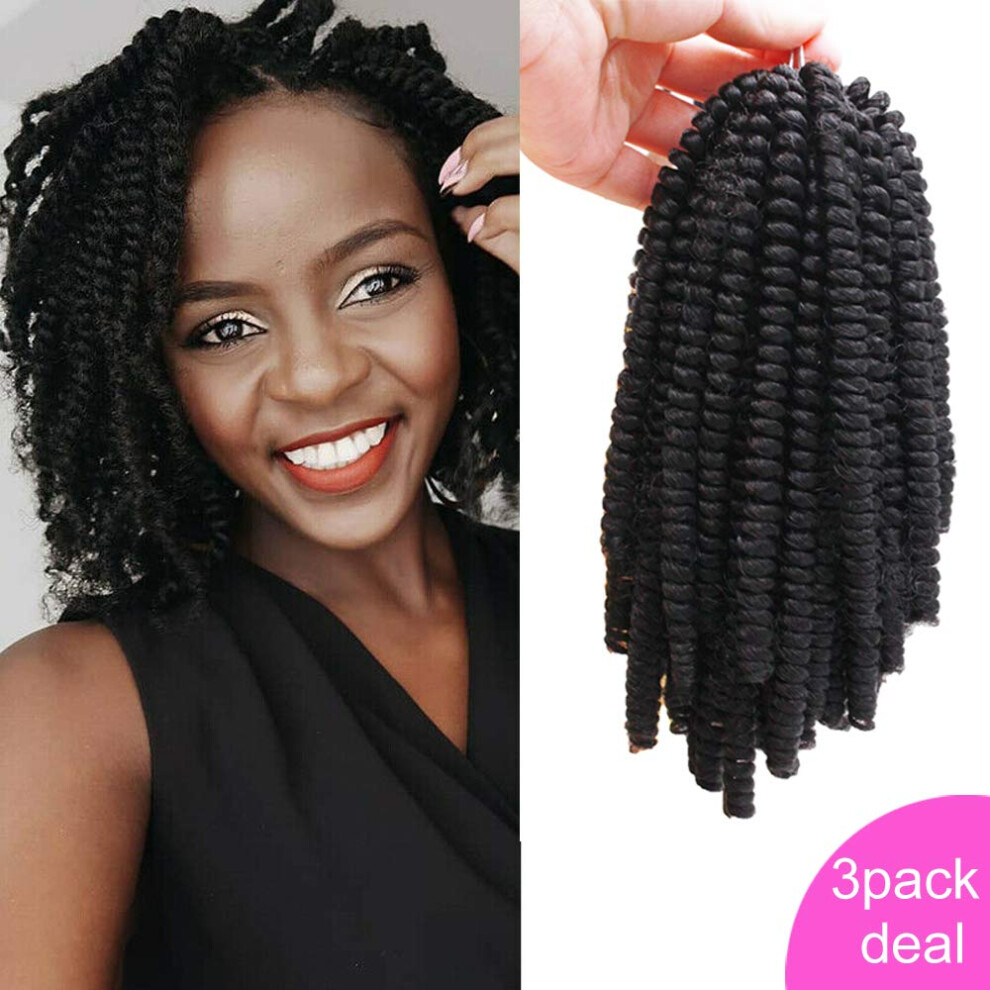 8 Inch Ombre Spring Twist Crochet Braiding Hair Extensions 1B Color PreStyled Lightweight