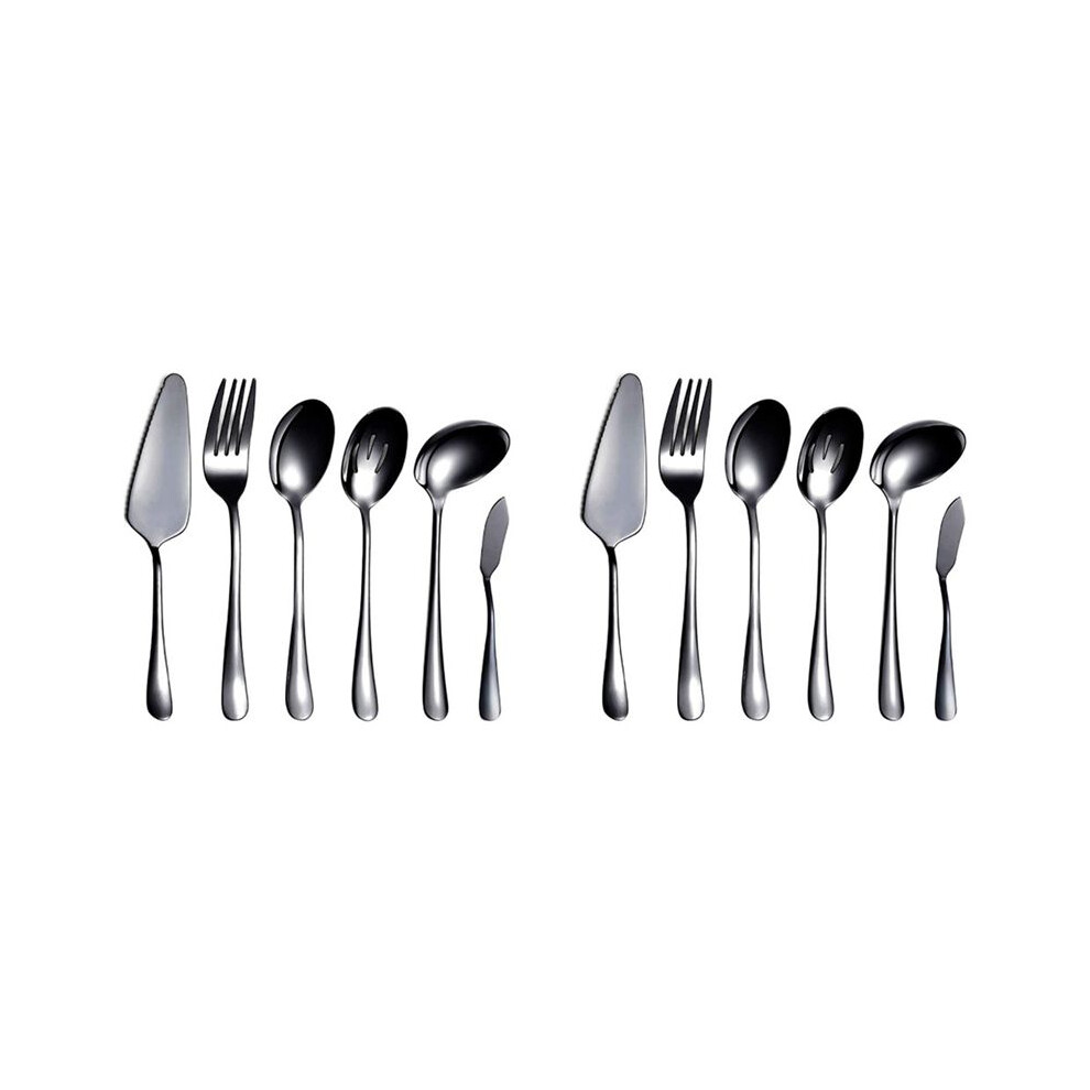 Semoic Black 12-Piece Serving Flatware Silverware Set, Serving Utensil Set,Include Cake Server, Slotted Serving Spoon