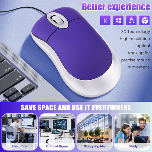 USB Wired Mouse Retractable Tiny Small Mouse 1600 DPI Optical Compact Travel Mice for Windows 98 2000 XP Vista Version 2