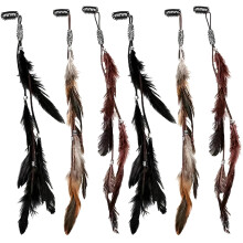 Feather Hair Extensions Clip In Set, Vintage Retro Style with Beads, 6 Pcs 13.8 Inch Hair Clips