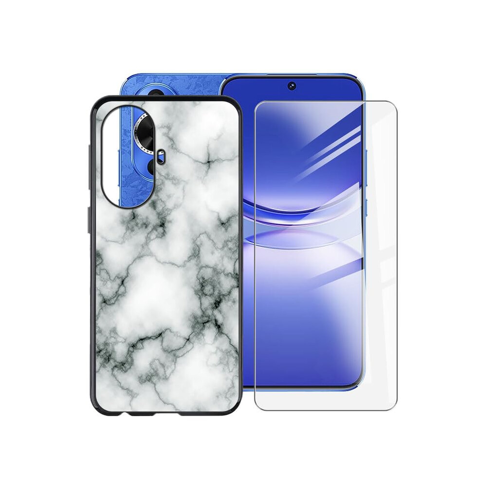 Case For Huawei Nova 12S 6.7 Inch Slim Silicone Shockproof Bumper With Tempered Glass Marble Design 9455672028783