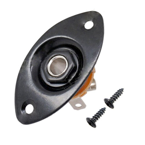 Oval Indented Guitar Jack Plate30 BK Oval Indented Guitar Jack Plate & Socket Black High Quality, 2 Pack 1
