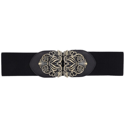 Retro Flower Elastisk Stretch-SpäNne Bred MidjebäLte Midjeband (Svart)