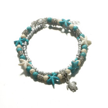 Turquoise Perlee Cheville de plage tortue Cheville etoile de mer Cheville nautique Cheville perlee Bracelet de cheville