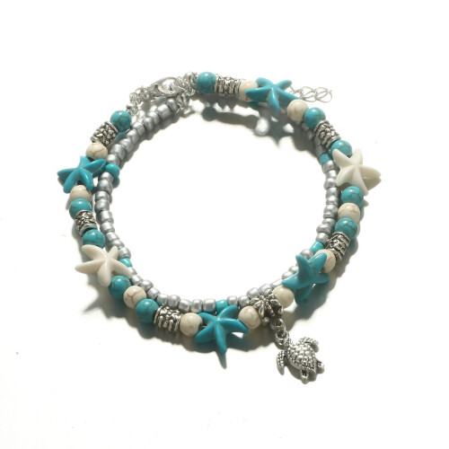 Turquoise Beaded Beach Anklet Turtle Anklet Starfish Anklet Nautical Anklet Beaded Anklet 1