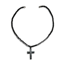 Croce Collana magnetica unisex ematite di pietra per la terapia di sanita' ematite collana nero