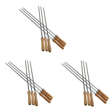 18Pcs Kebab BBQ Stainless Steel Skewers with Wooden Handles Flat Reusable Metal Skewer Sticks with Storage Pouch