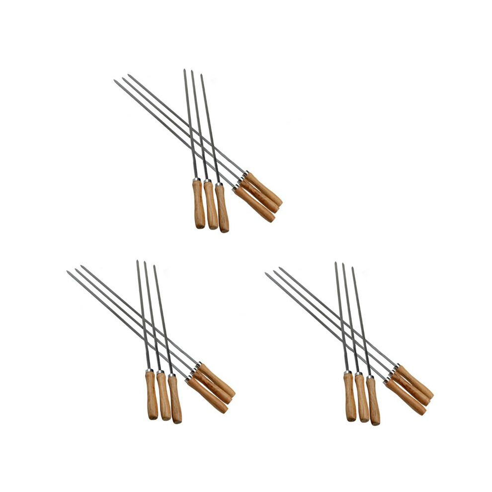 18Pcs Kebab Bbq Stainless Steel Skewers With Wooden Handles Flat Reusable Metal Skewer Sticks With Storage Pouch 4713494882996