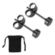 Jewelry Orecchini da Uomo, Borchie A Cerchio 4mm, 2pz (1 Paio), Acciaio Inossidabile, Nero