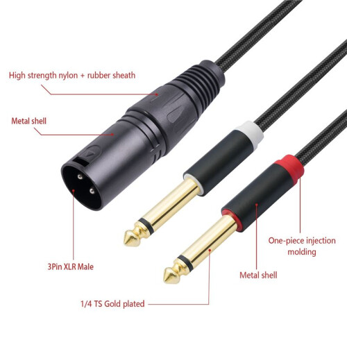 XLR Male to Dual 6.35mm Plug Audio Microphone Cable Microphone Cable Adapter Y-Splitter 2m