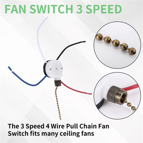 1PCS Ceiling Fan Lights  ZingEar ZE-208S E89885 3 Speed 4 Wire Fan  Pull Chain ,Fan Lights ,Bronze 2