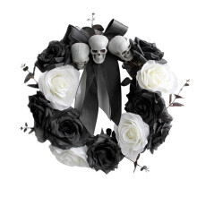Ghirlanda da Appendere Alla Porta con Teschio, Decorazione Nera, Ghirlanda di Halloween, Ghirlande Floreali per la Porta D'Ingresso, Ghirlanda con