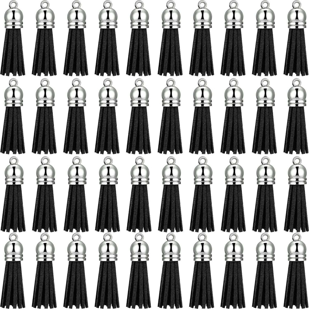 100Pcs Keychain Tassels Faux Suede Leather Tassel Pendants Keychain Decoration For Diy Crafts Making Supplies (Black) 4711770116674