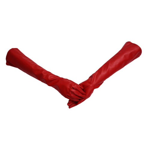 3X Par de Luvas Compridas de Couro PU Vermelho Elegante e Cor SóLida para Mulheres 2