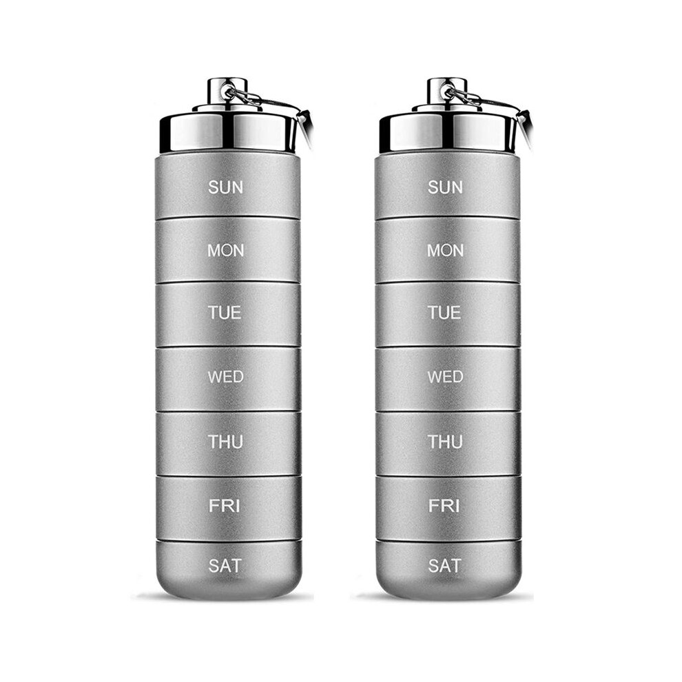 Typecat 2X Metal Pill Organizer Weekly,Stackable Waterproof Travel Pill Box,Pill Case Container,7 Day Daily Grey