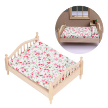 Dollhouse Mini Double Bed 1:12 Scale Realistic Details Wooden Doll Furniture