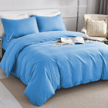(Light Blue, Super King: 260 x 220 cm) Plain Duvet Quilt Cover Bedding Set & Pillowcases Pair