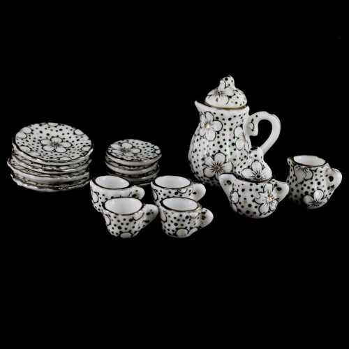 2X Porcelain Tea Set Eating Utensils 15Pzs Daisy Pattern
