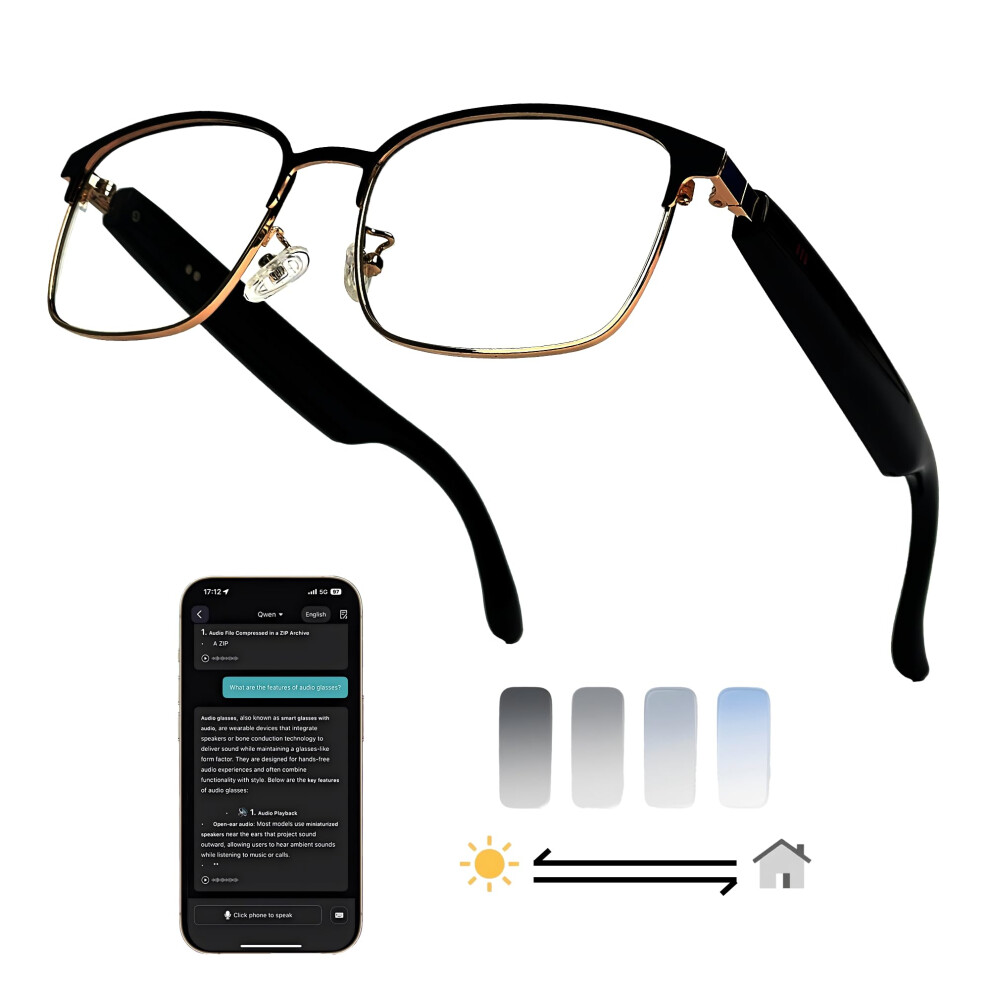 Smart Translation Glasses With Realtime Language Translation, Bluetooth Speakers, Color Change Lenses, Gold 9092120531978